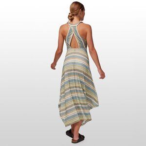 Prana Striped Asymmetrical Maxi Dress in Blue, Green, Tan